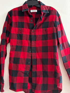 Express Plaid Flannel Shirt Red & Black Medium